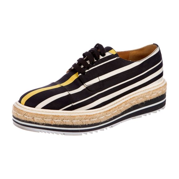 PRADA SIZE 37 STRIPED PLATFORM OXFORDS - Picture 2 of 3